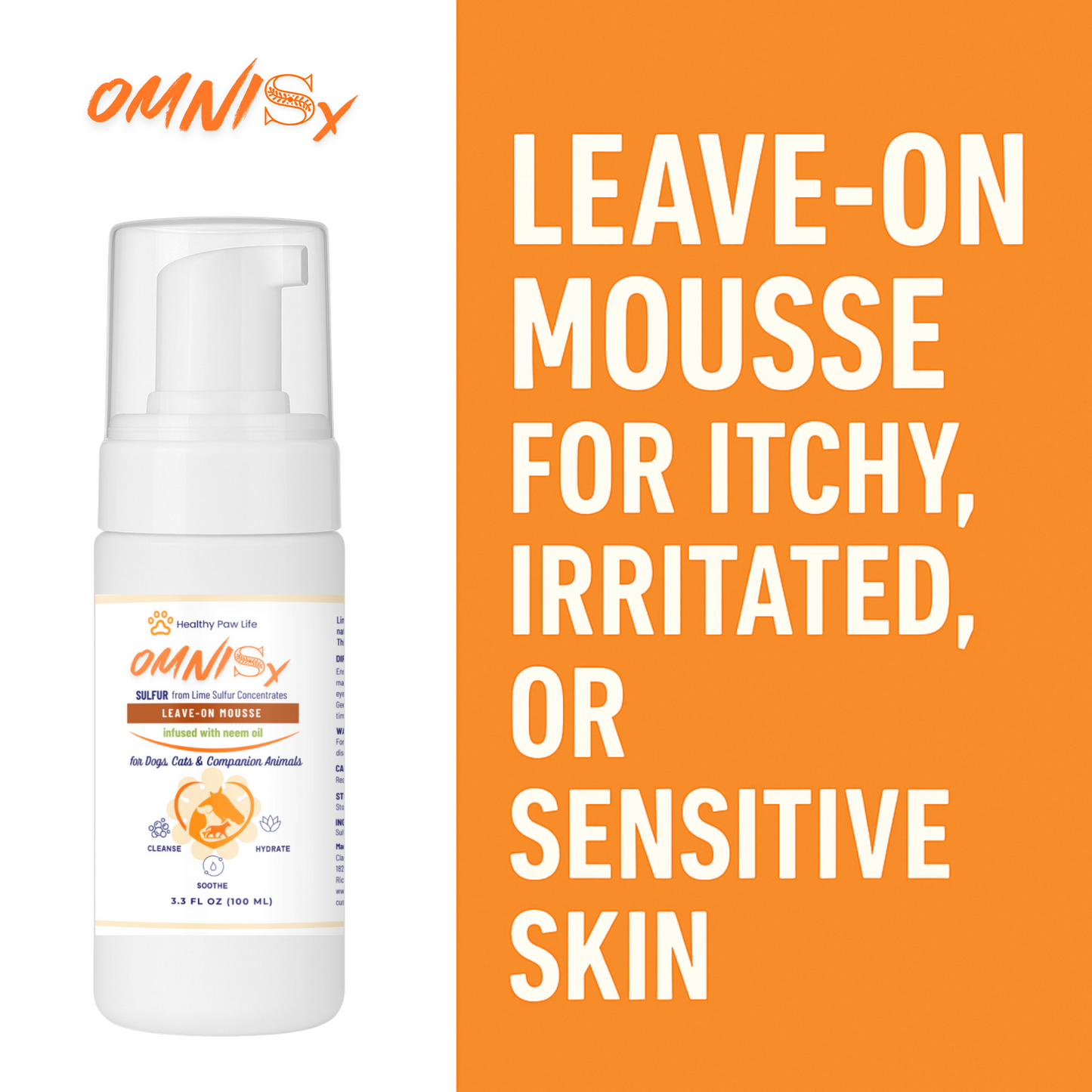 OMNISx Leave-On Mousse - Sulfur based Veterinary-Strength Formula for Itchy, Irritated, or Sensitive Skin