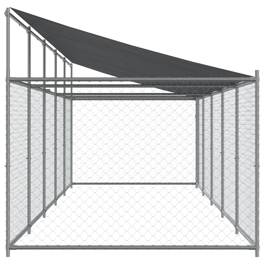 NNEVL Dog Cage with Roof and Door Grey 10x2x2 m Galvanised Steel-4