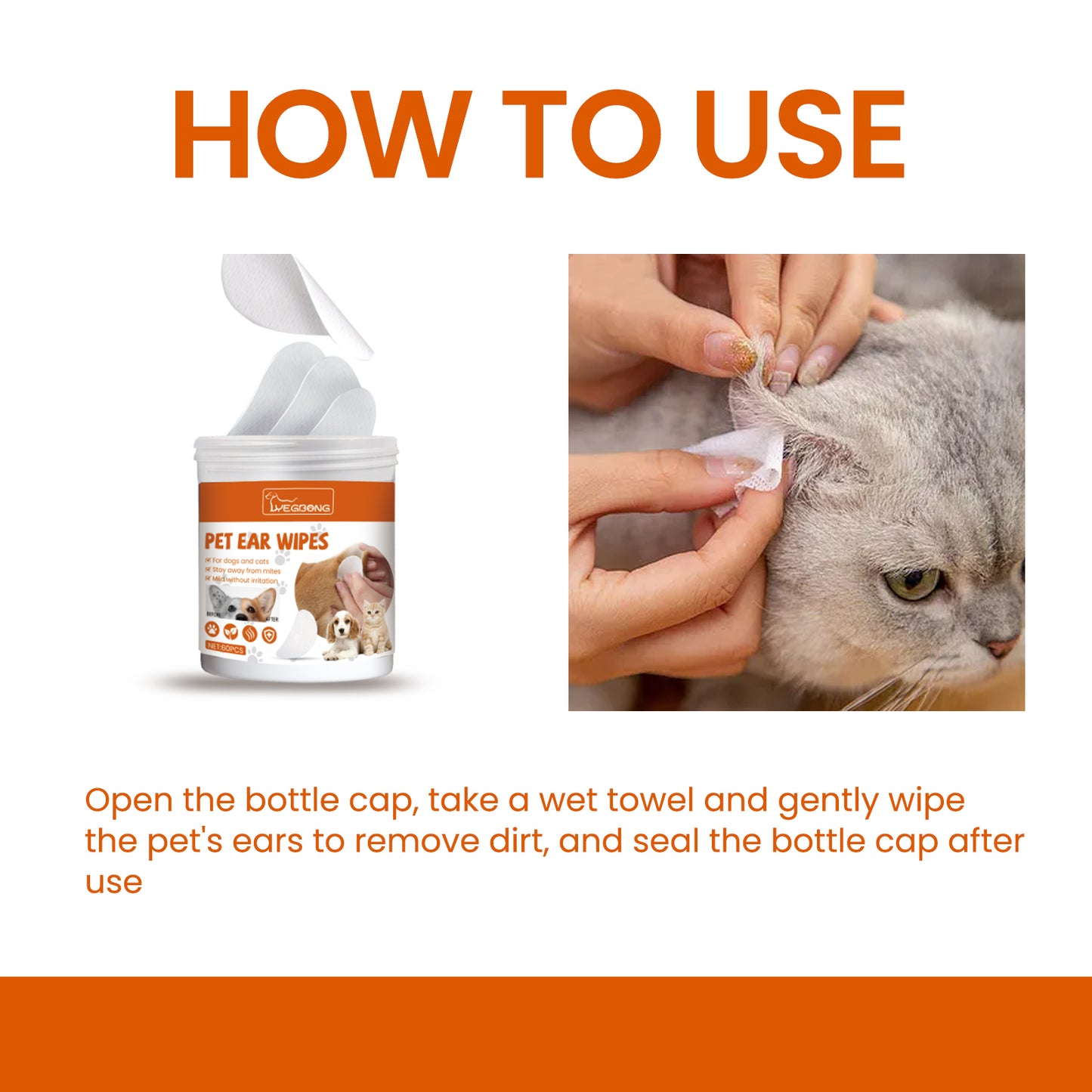 Yegbong Pet Ear Wipes, Pet Ear Cleaning Deodorizing Removing Mite And Earwax Cleaning Wipes