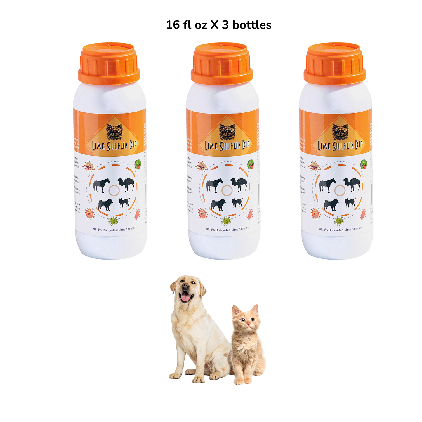 Lime Sulfur Dip – Concentrated Sulfur Solution for Itchy Skin, Mange, Ringworm & Dermatitis – Safe for Dogs, Cats, Puppies, Kittens, Horses, and Livestock