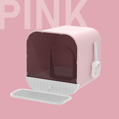 Enclosed And Splash-Proof Cat Litter Box With Drawer Design