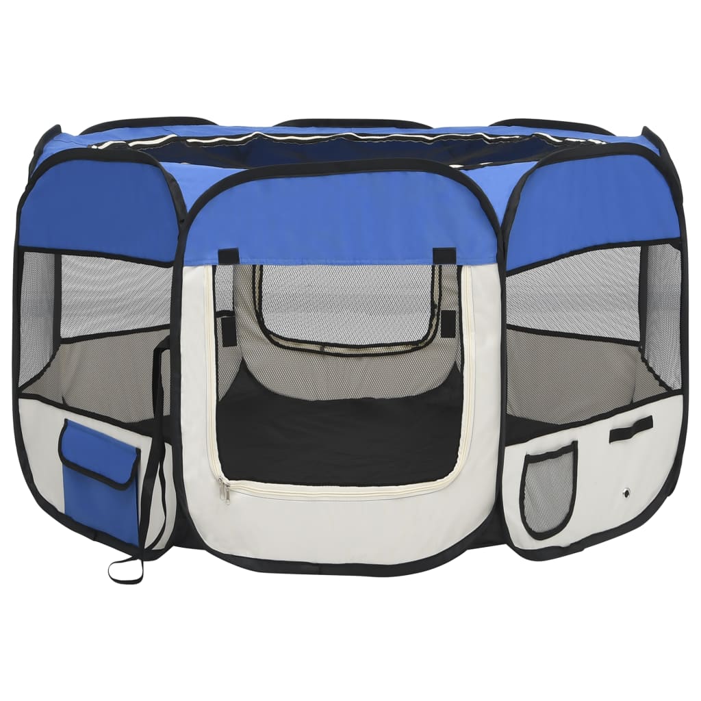 NNEVL Foldable Dog Playpen with Carrying Bag Blue 110x110x58 cm-1