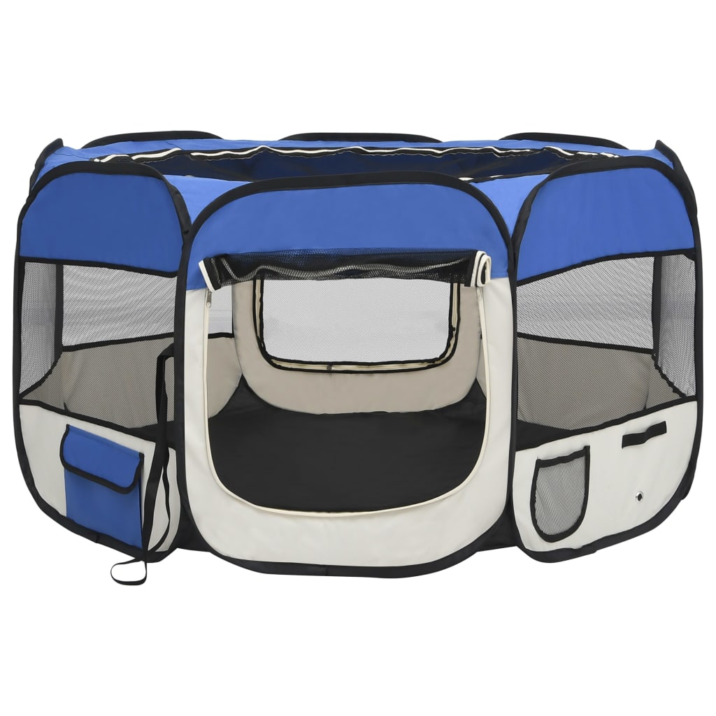 NNEVL Foldable Dog Playpen with Carrying Bag Blue 110x110x58 cm-2