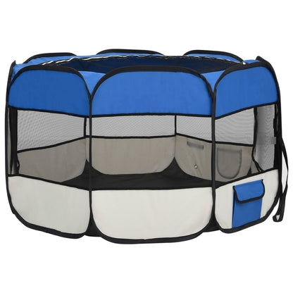 NNEVL Foldable Dog Playpen with Carrying Bag Blue 110x110x58 cm-3