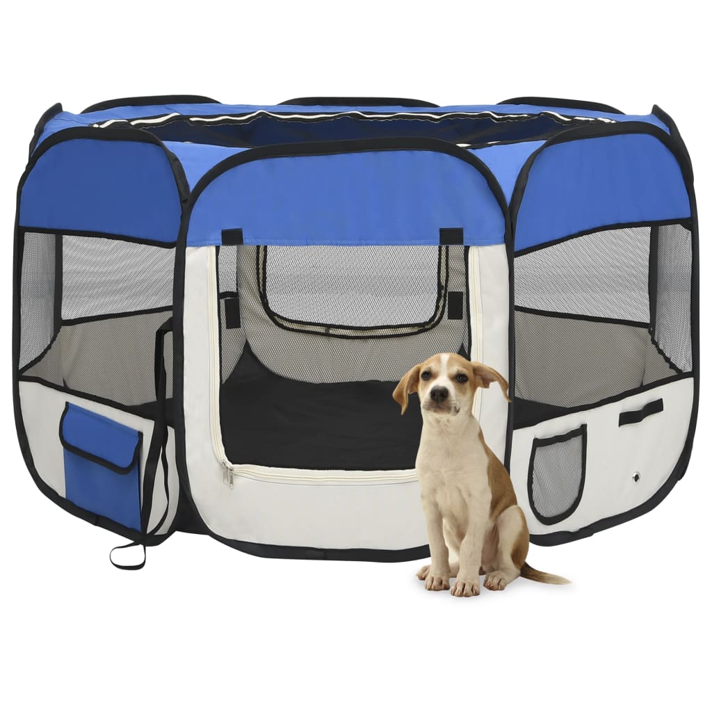 NNEVL Foldable Dog Playpen with Carrying Bag Blue 110x110x58 cm-0