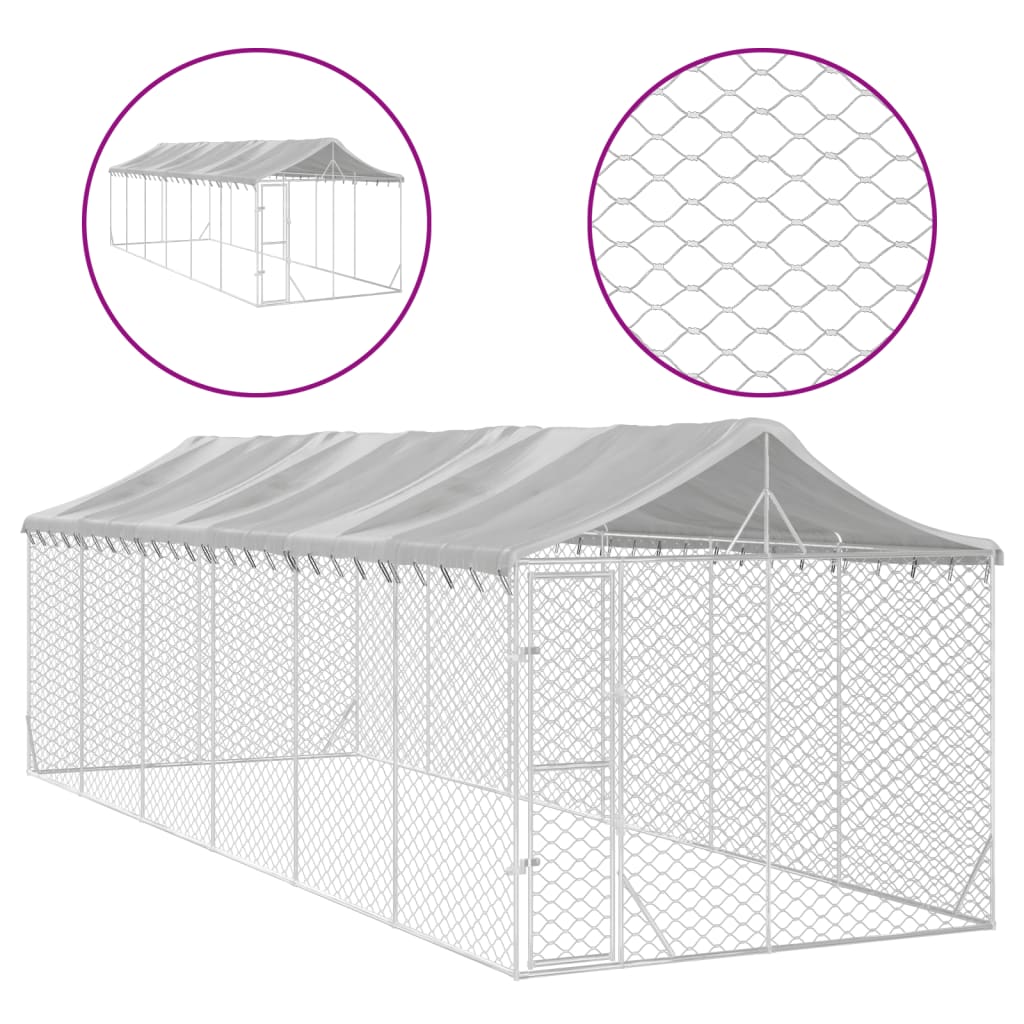 NNEVL Outdoor Dog Kennel with Roof Silver 3x9x2.5 m Galvanised Steel-1