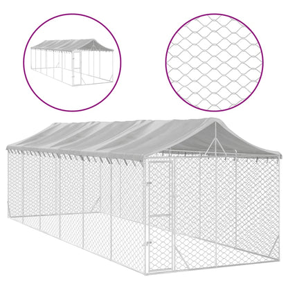 NNEVL Outdoor Dog Kennel with Roof Silver 3x9x2.5 m Galvanised Steel-1