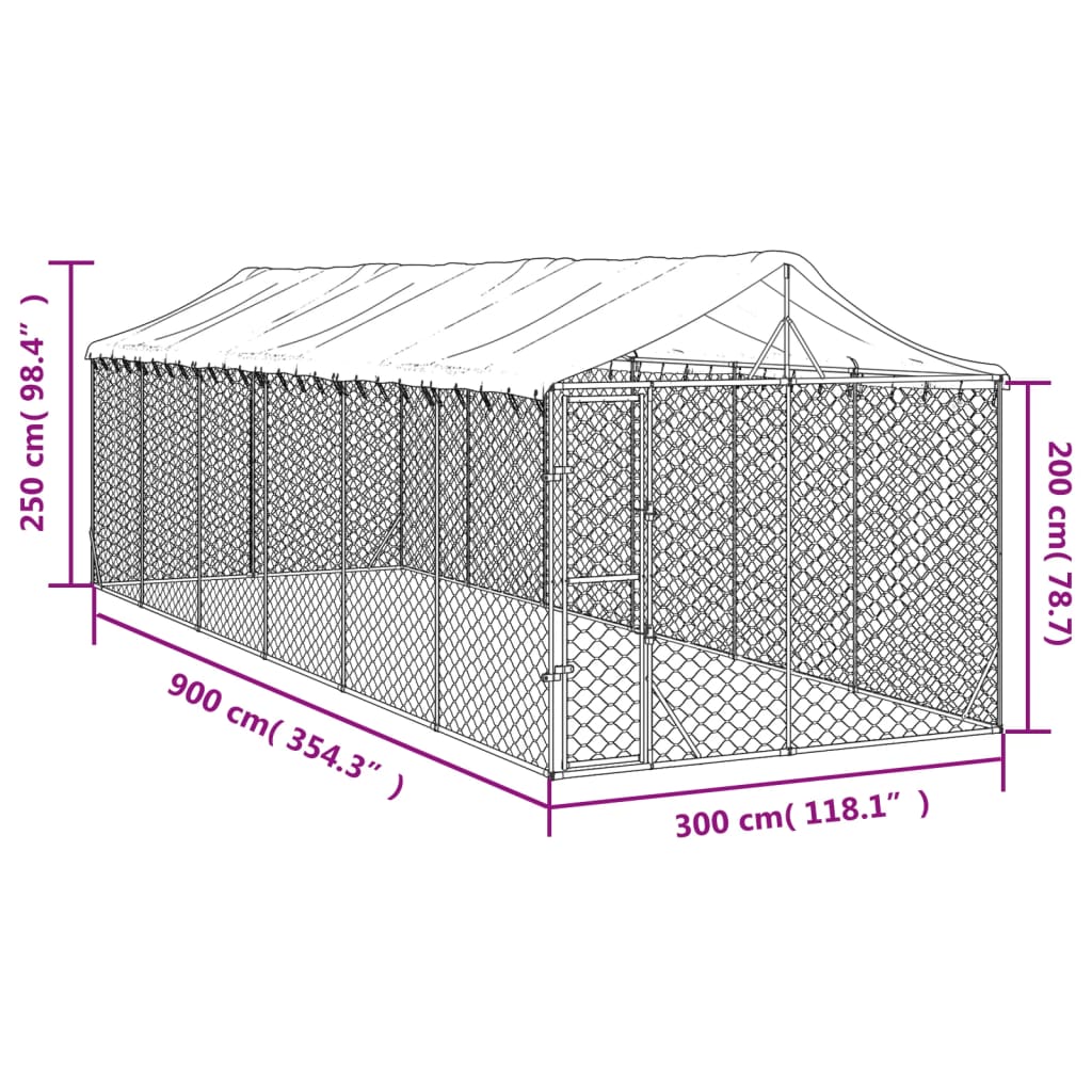 NNEVL Outdoor Dog Kennel with Roof Silver 3x9x2.5 m Galvanised Steel-3