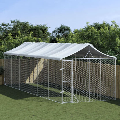 NNEVL Outdoor Dog Kennel with Roof Silver 3x9x2.5 m Galvanised Steel-0