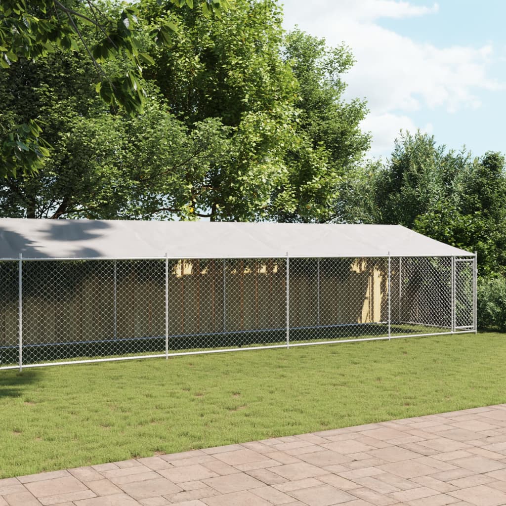 NNEVL Dog Cage with Roof and Door Grey 10x2x2 m Galvanised Steel-2