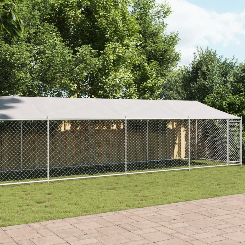 NNEVL Dog Cage with Roof and Door Grey 10x2x2 m Galvanised Steel-0