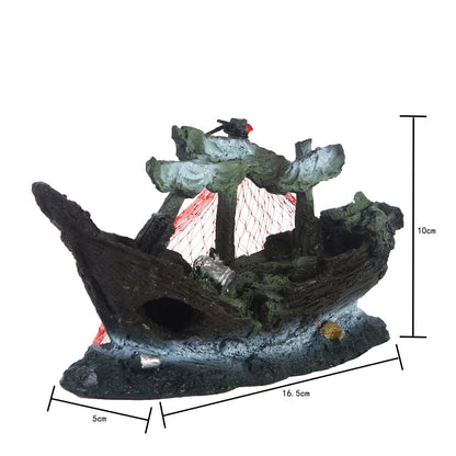 Ship fish tank resin water grass landscape decoration