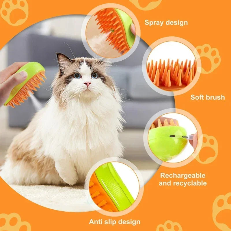 Steam Pet Grooming Brush Comb – Gentle Detangling Tool