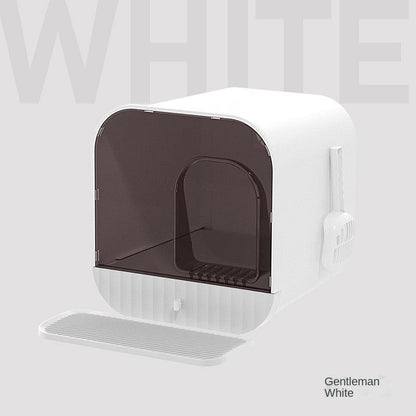Enclosed And Splash-Proof Cat Litter Box With Drawer Design