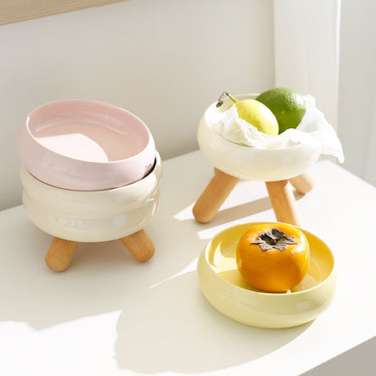 Gulu Elevated Ceramic Pet Water Bowl with Wooden Stand-1