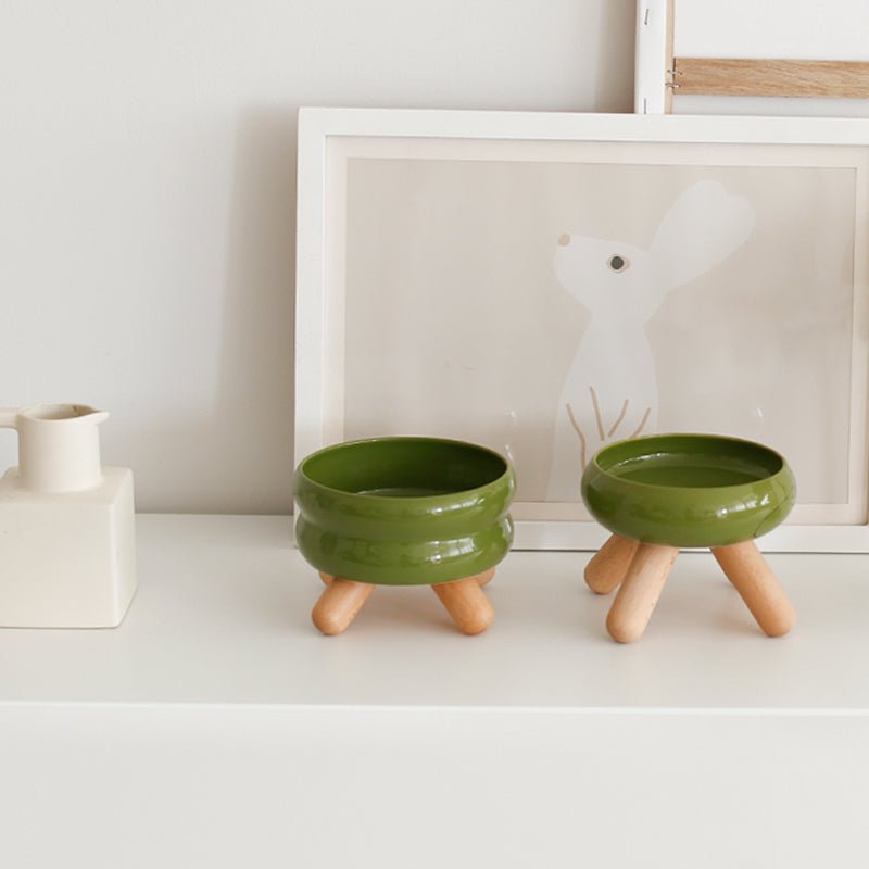 Gulu Elevated Ceramic Pet Water Bowl with Wooden Stand-5