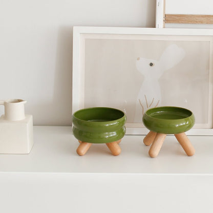 Gulu Elevated Ceramic Pet Water Bowl with Wooden Stand-5
