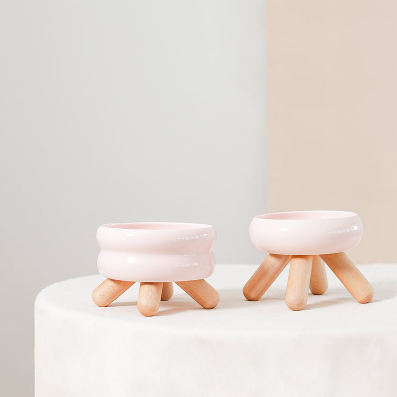 Gulu Elevated Ceramic Pet Water Bowl with Wooden Stand-6